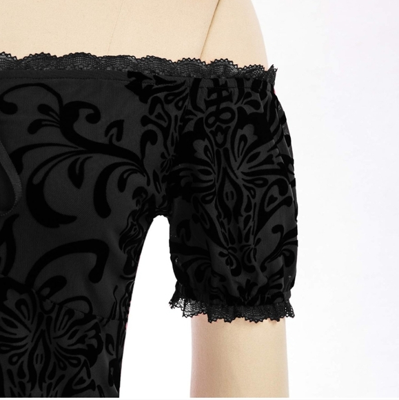 NWT Scarlet Darkness Top Off the Shoulder Floral Print Short Sleeve Top XL 16-18 - Picture 4 of 8